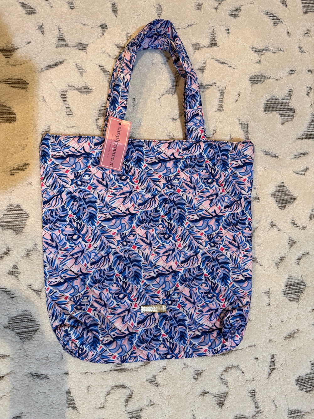 NWT New Simply Southern Pink & Blue Floral Tote Bag books crafts Great gift!